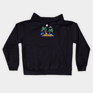 Beach Summer, Sand Castle And Coconut Trees Cartoon Kids Hoodie